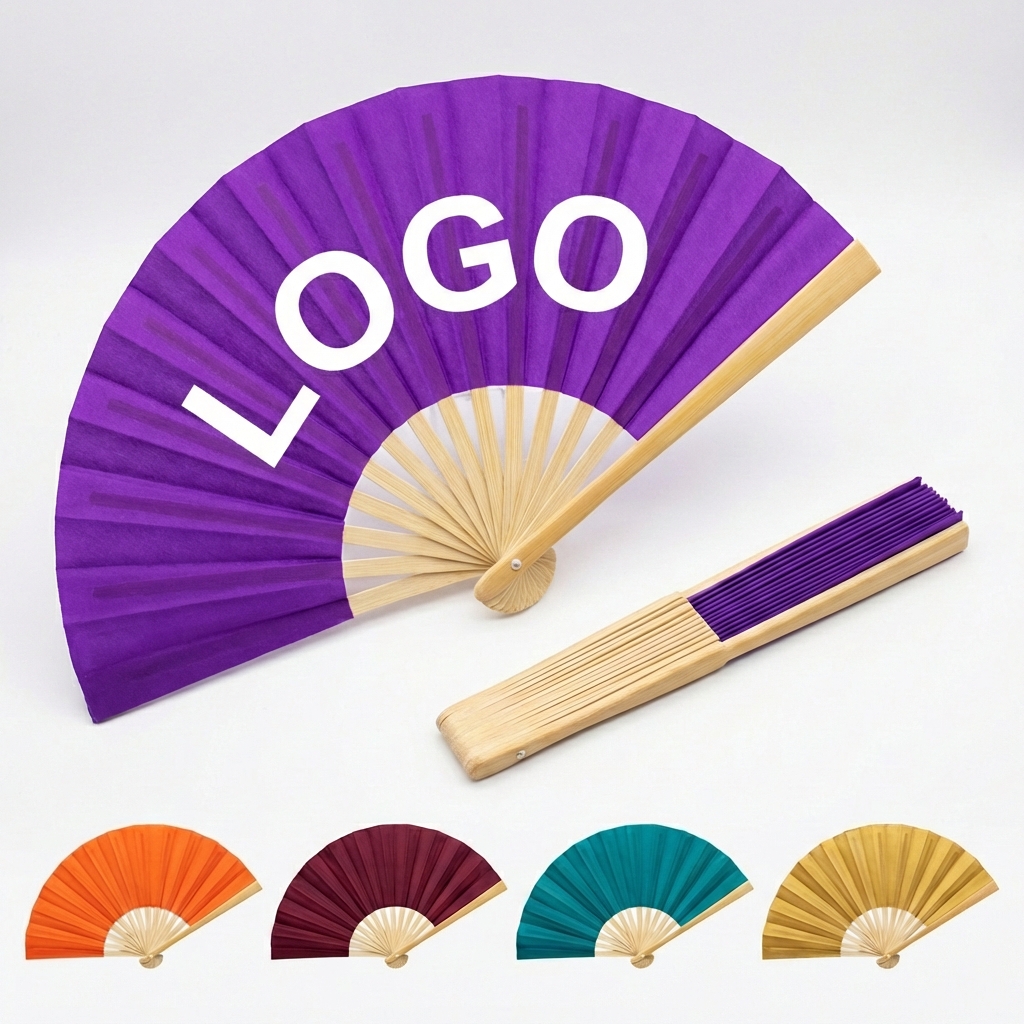 Foldable Natural Wood Hand Fan with Smooth Fabric Canopy